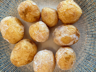 Traditional Canarian Potatoes Papas Arrugadas on a Plate close up