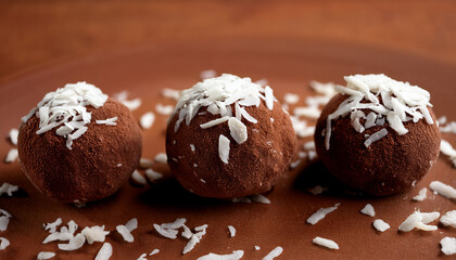 Nutritious Vegan Chocolate Protein Balls With Coconut Flakes On Creamy Chocolate Background Highlighting Their Delicious And Healthy Appeal