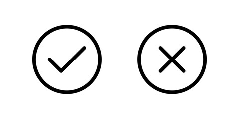 Check mark and cross mark icon for confirmation and cancellation, minimal approval and rejection symbols, vector illustration of decision icons, Vector illustration.