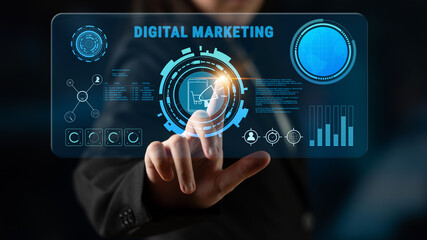Digital marketing strategy for online business promotion and advertising. A concept of campaign management and content planning for brand growth. Motif