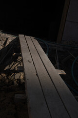 Wooden plank bridge at construction site