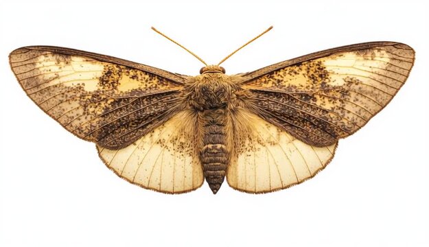 Brown common clothing moth isolated on white