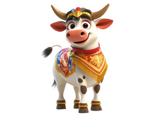 Decorated Indian-Style Cartoon Cow PNG

