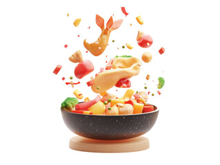 Food Bowl with Ingredients Exploding PNG

