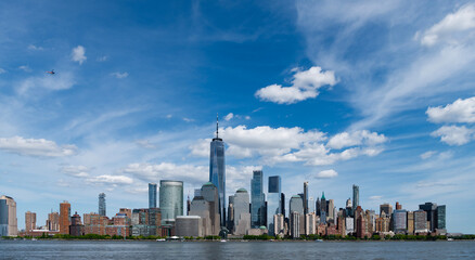 Fototapeta premium New York from New Jersey. Manhattan's beautiful skyline, New York, United States. Panorama view of New York city skyline in Midtown Manhattan. USA, NYC, NY, Manhattan. New York skyscrapers
