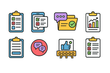 Communication and productivity flat icon set for digital tools and organization