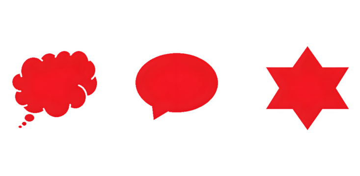 "Red Speech Bubble, Star & Flower Petal Icon Set – Isolated on Transparent Background PNG"