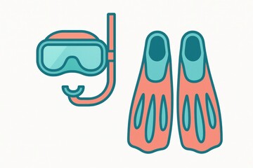 Scuba diving gear featuring colorful snorkel mask and flippers designed for underwater exploration promoting water sports and aquatic adventures in sunny coastal environments