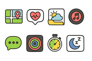 Communication and leisure icon set. colorful, flat, everyday icons collection
