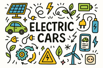 Energy, sustainability flat icon set. electric cars, renewable energy icons collection