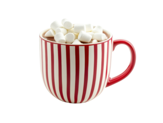 Festive Red and White Striped Mug of Hot Chocolate with Marshmallows