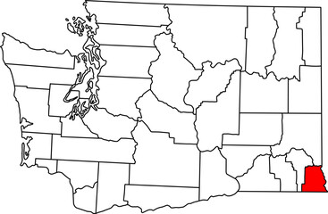 Detailed vector map of Washington State, USA, highlighting Asotin County. Perfect for data visualization and regional analysis.

