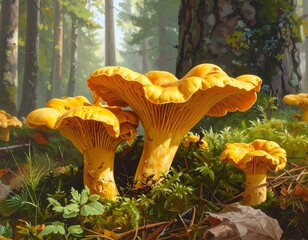 Forest floor fungi, vibrant yellow hue
