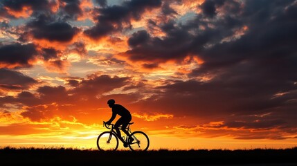 Obraz premium cyclist in the middle of a beautiful sunset generative ai