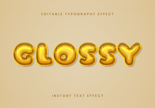 Golden Inflated Text Effect Glossy Balloon 3D Font
