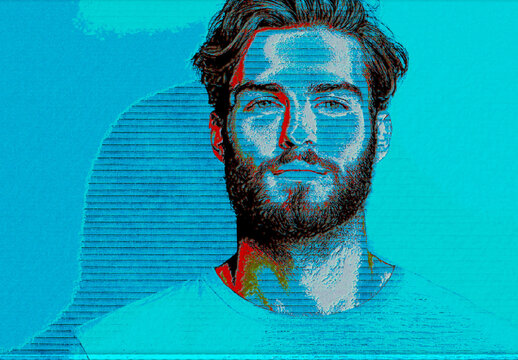 Blue And Red Realistic Embroidered Patch Photo Effect