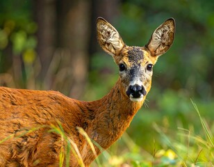 Forest Roe Deer Portrait in Natural Habitat
