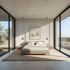 Contemporary Bedroom with Large Windows and Minimal Decor