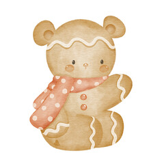Cute Christmas Watercolor Gingerbread