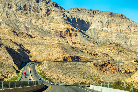 Road in Nevada. View on mountains.
