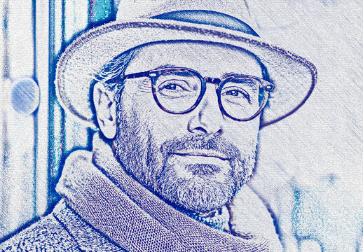 Blue And White Pen Sketch Photo Effect