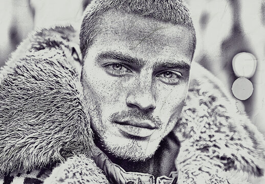 White And Black Pen Sketch Photo Effect