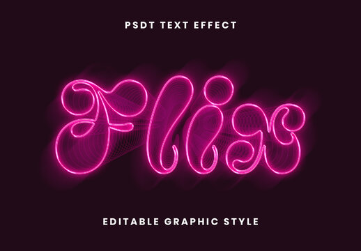 Pink Neon Outline Text Effect 3D Line Layered Font