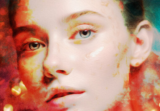 Gold And Red Oil Painting Photo Effect