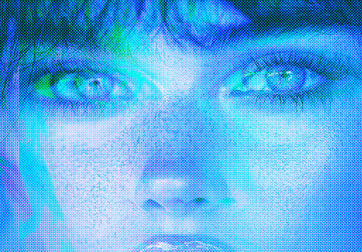 Blue And Red Triple Halftone Color Exposure Photo Effect