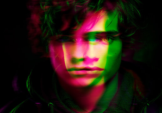 Neon Green And Magenta Triple Exposure Photo Effect
