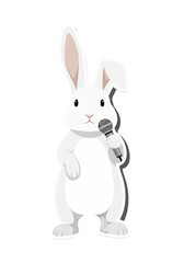 Cute Flat Vector Rabbit Character Holding Microphone