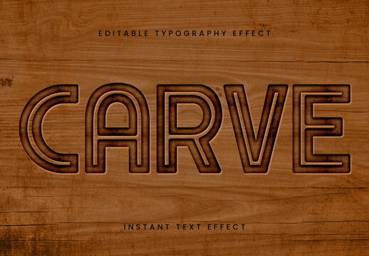 Brown Relief Wood Text Effect Carved Engraved 3D Font