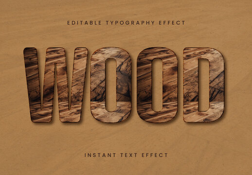 Brown Engraved Wood Text Effect Carved 3D Font