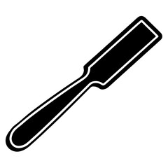 Black silhouette of a straight razor blade with a handle isolated on white background