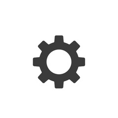 Gray gear graphic with circular center on white minimalist design
