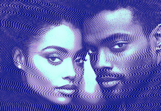 Blue And Violet Engraving Half Tone Photo Effect