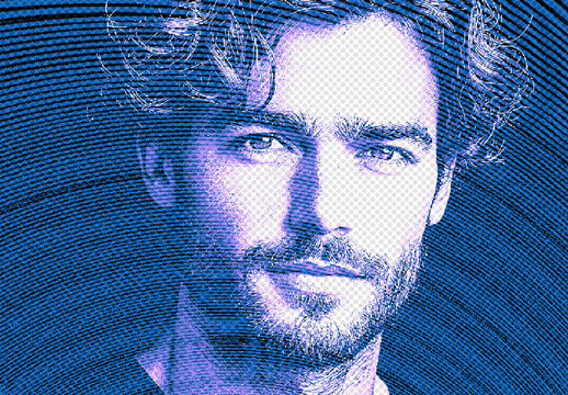 Blue And Black Engraving Half Tone Photo Effect