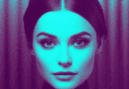 Cyan And Purple Engraving Half Tone Photo Effect