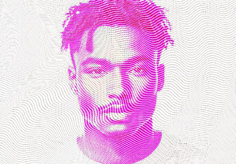 Magenta And White Engraving Half Tone Photo Effect