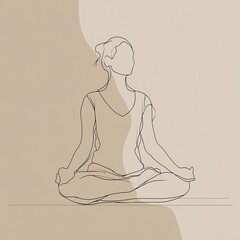 A modern line art illustration of a woman practicing yoga meditation in a relaxed seated position for wellness themes.