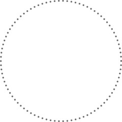 This is a minimalist graphic image featuring a large circle composed entirely of small,  gray dots. These dots are evenly spaced and form a perfect circular outline against a plain.
