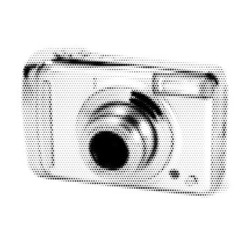 Vintage camera vintage y2k halftone art, camera halftone stipple brutalist retro vector png with transparent background, bloom 2000s aesthetic photocopy effect tattoo