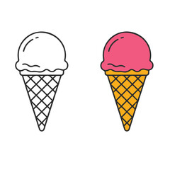 Simple vector design of ice cream with two colors and line art