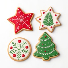 Christmas cookies isolated on white background, gingerbread tree and star shapes