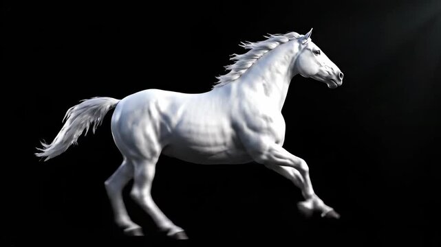 Galloping White Horse Animated on Black Background