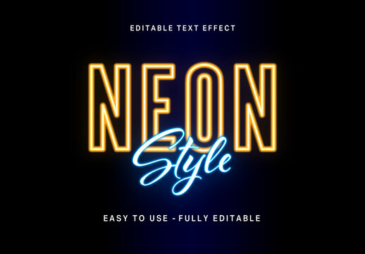 Yellow and Blue Neon Sign Text Effect Glowing Cursive Font