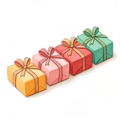 Fototapeta premium Four colorful gift boxes isolated on white background for christmas celebration