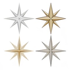 Four decorative star ornaments isolated on white background