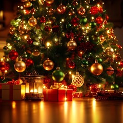 Christmas Tree with Decorations and Lights