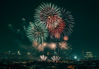 Night Fireworks Festival with City Skyline